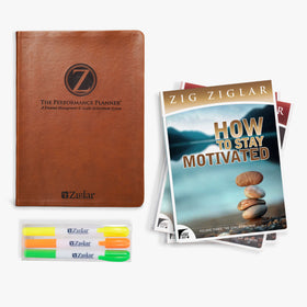 How To Stay Motivated Volumes I, 2, 3, the Performance Planner and the Zig Ziglar branded Gel Highlighters